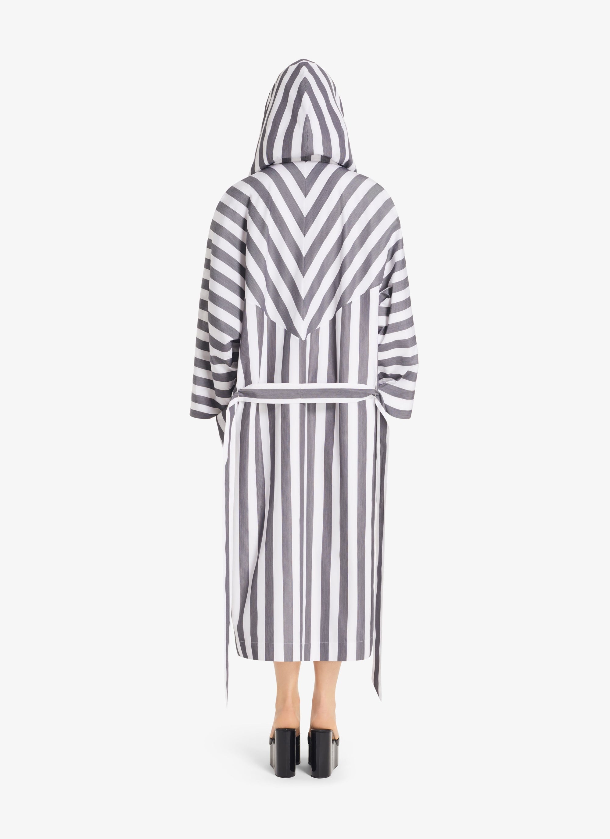Robe de bain en popeline rayée - Blanc & Noir