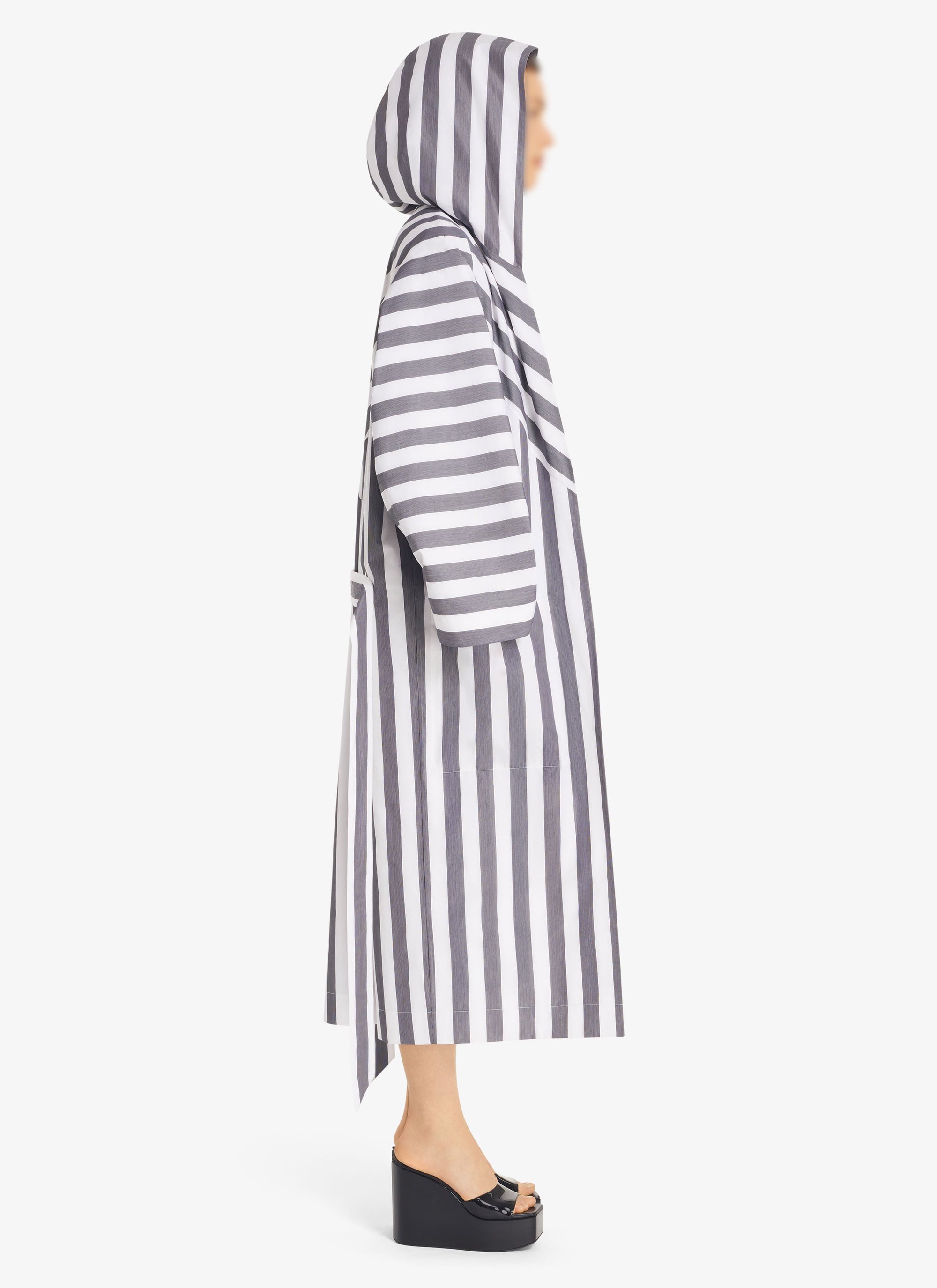 Robe de bain en popeline rayée - Blanc & Noir