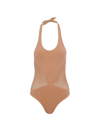 Maillot de bain une pièce dos nu sans coutures - Camel foncé