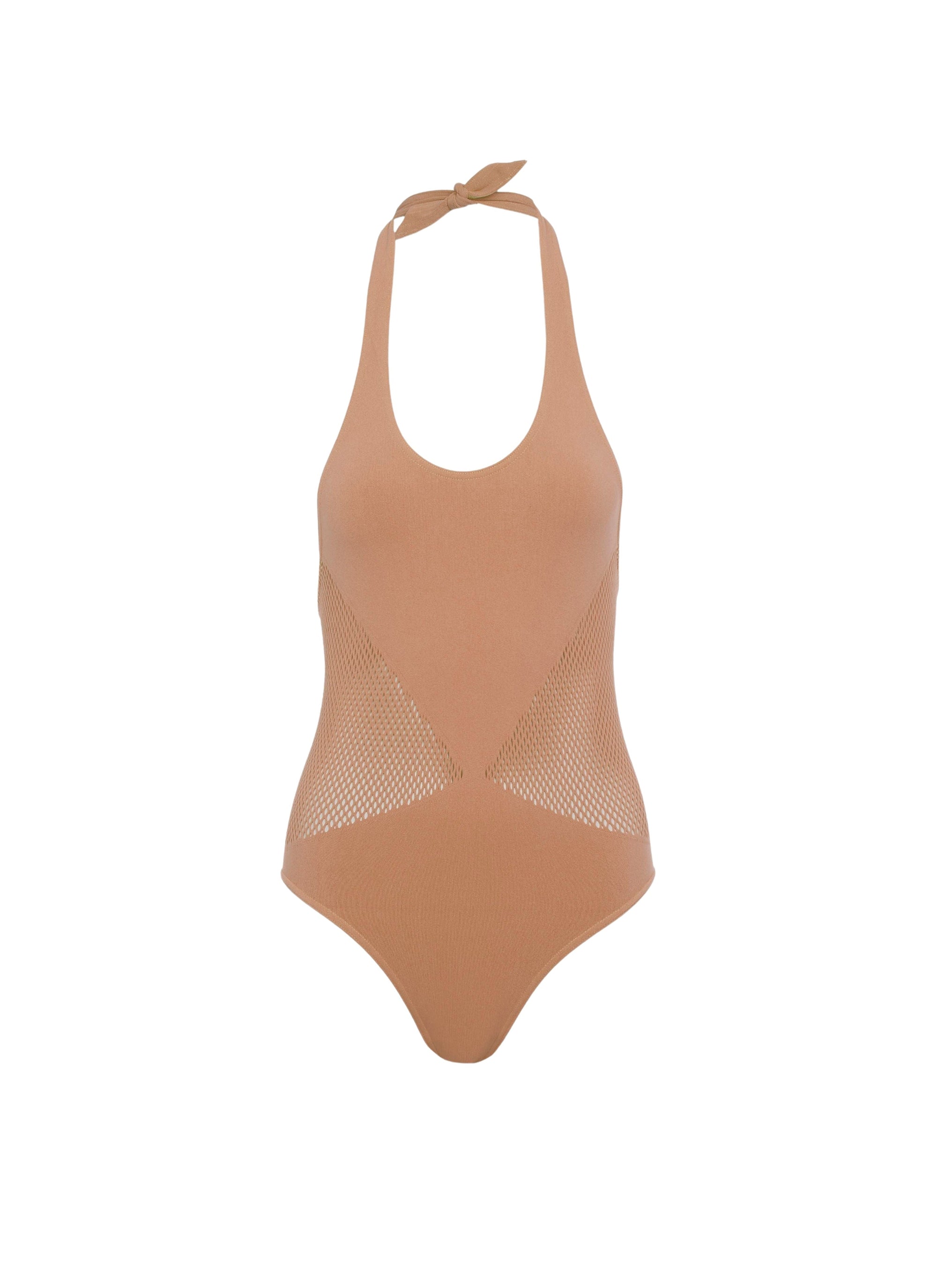 Maillot de bain une pièce dos nu sans coutures - Camel foncé