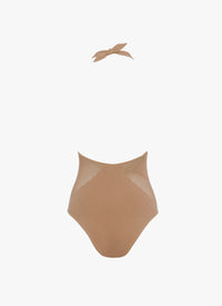 Maillot de bain une pièce dos nu sans coutures - Camel foncé