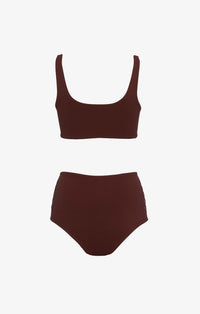 High waisted corset swimming costume - Dark brown