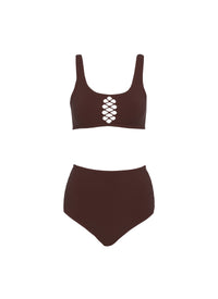 High waisted corset swimming costume - Dark brown