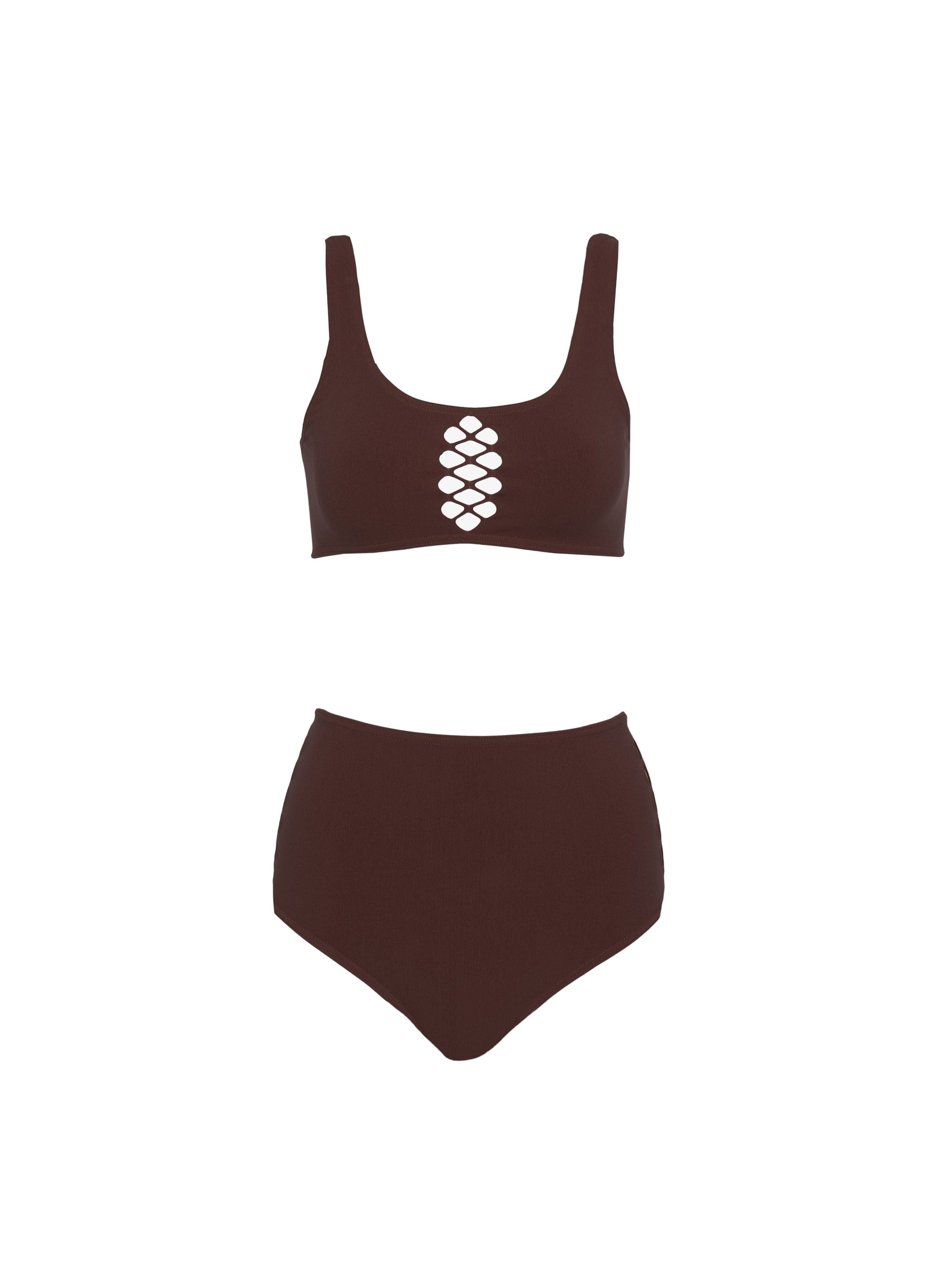 High waisted corset swimming costume - Dark brown