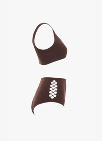 High waisted corset swimming costume - Dark brown