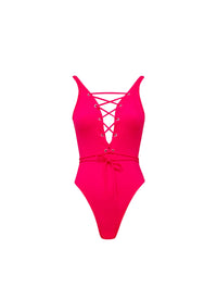 Sculpting lace-up swimming costume - Fuchsia