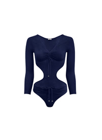 Polka dot and cut-out swimming costume - Navy