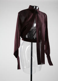 Chemise transparente à manches longues nouée - Bordeaux