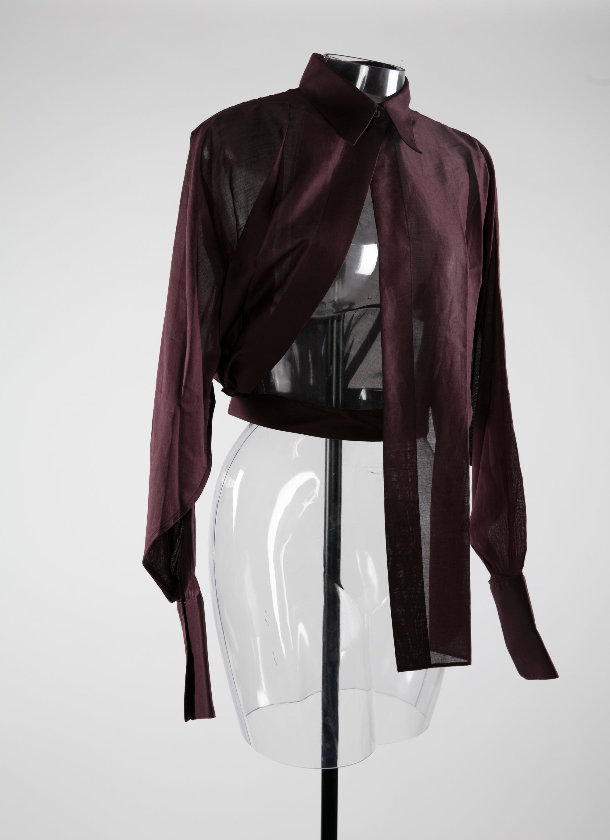 Chemise transparente à manches longues nouée - Bordeaux