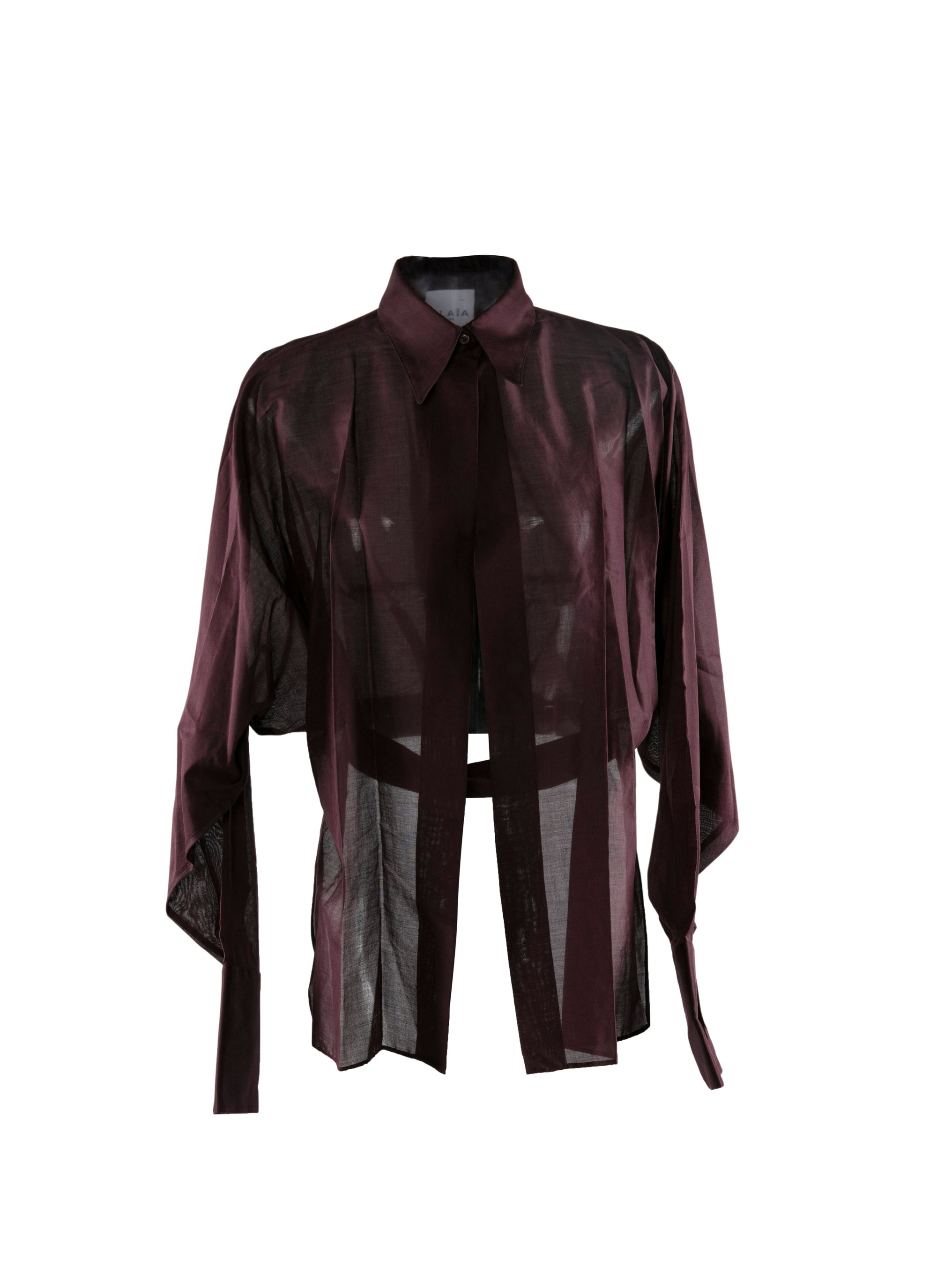 Chemise transparente à manches longues nouée - Bordeaux