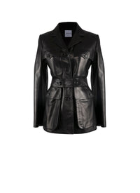 Veste plongée ceinturée en cuir - Noir
