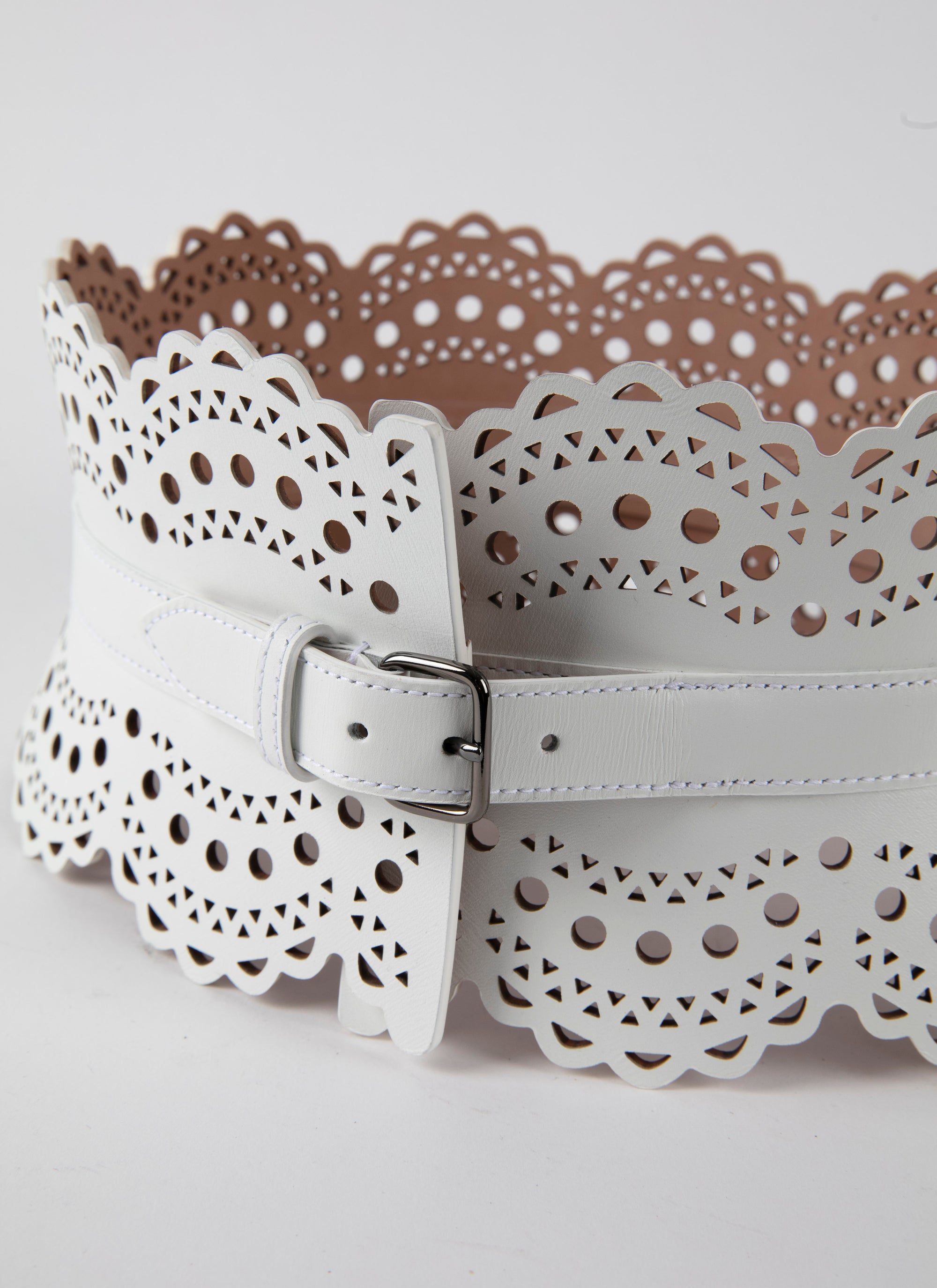 Ceinture corset perforée en cuir - Blanc neige
