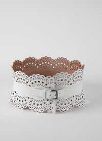 Ceinture corset perforée en cuir - Blanc neige