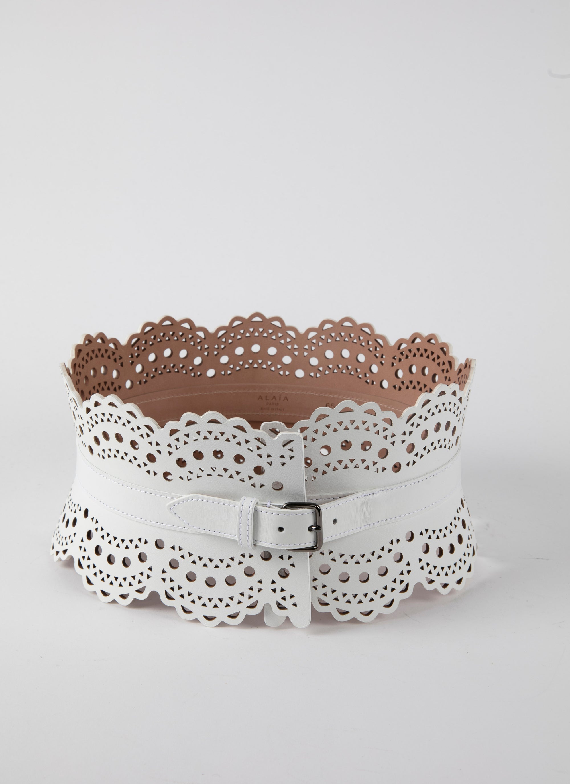 Ceinture corset perforée en cuir - Blanc neige