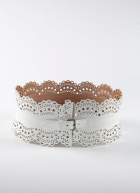 Ceinture corset perforée en cuir - Blanc neige
