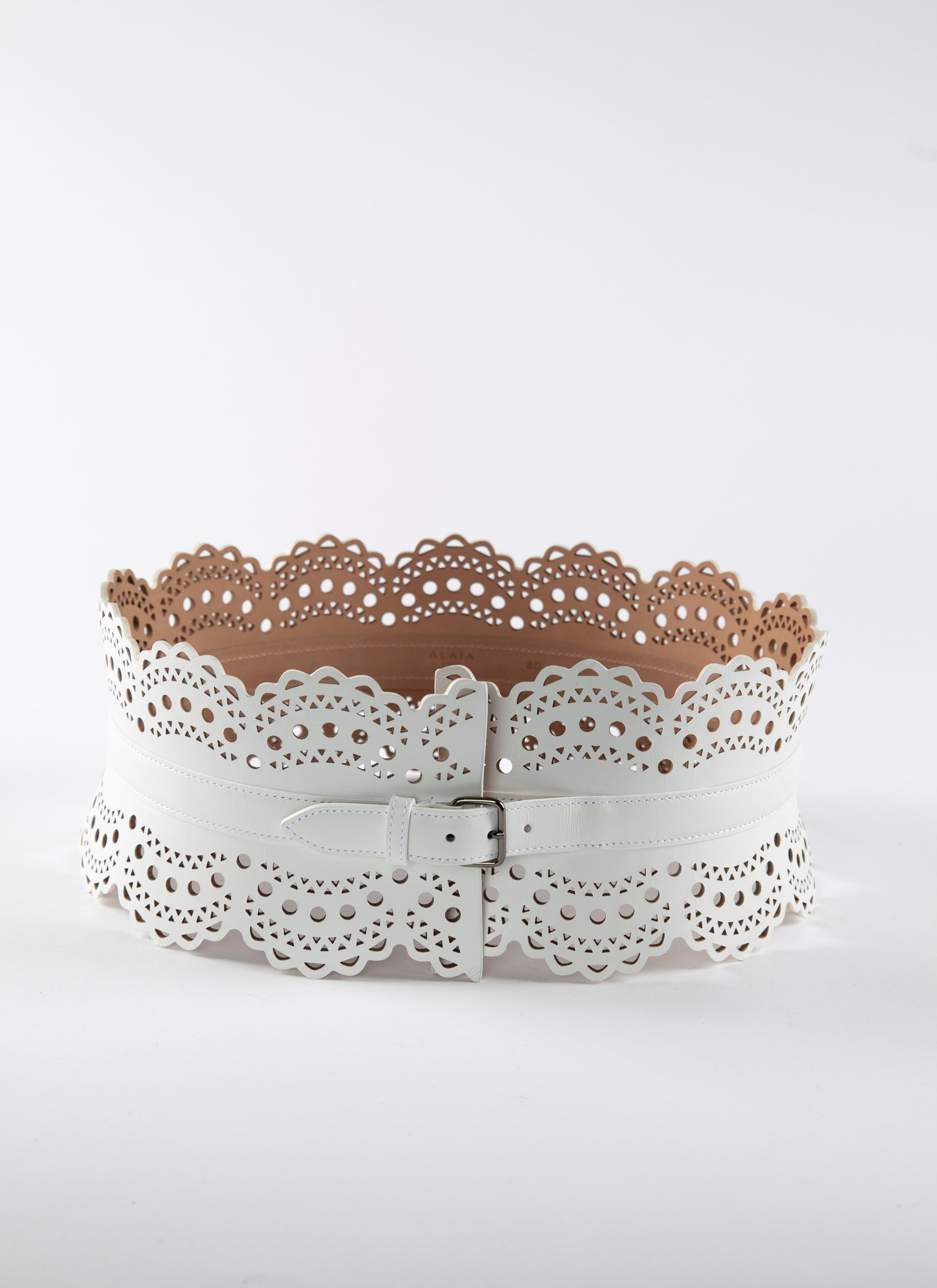 Ceinture corset perforée en cuir - Blanc neige