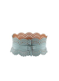Perforated leather corset belt - Dark Lagoon
