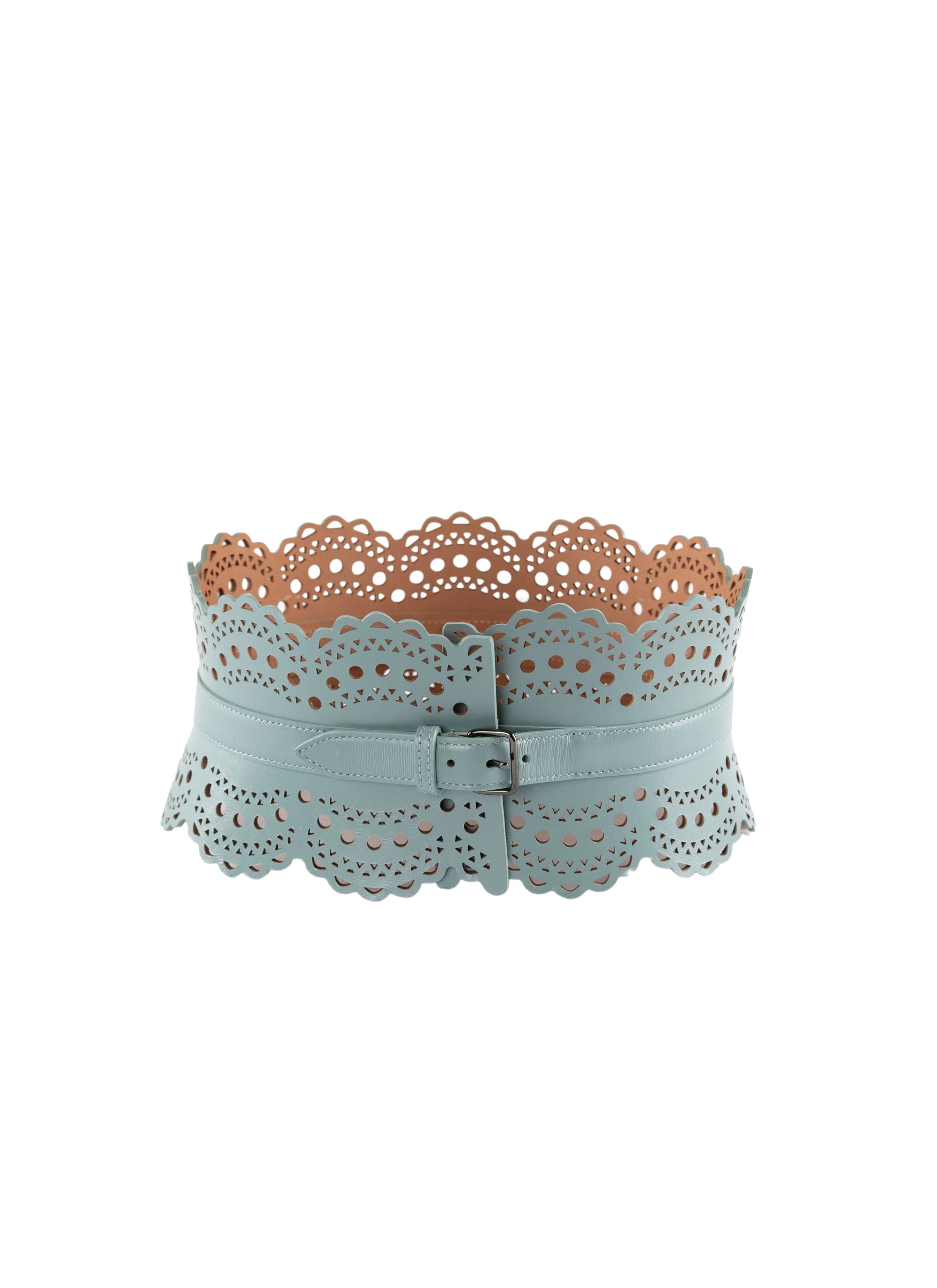 Perforated leather corset belt - Dark Lagoon