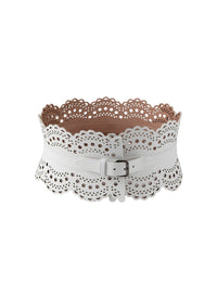 Ceinture corset perforée en cuir - Blanc neige