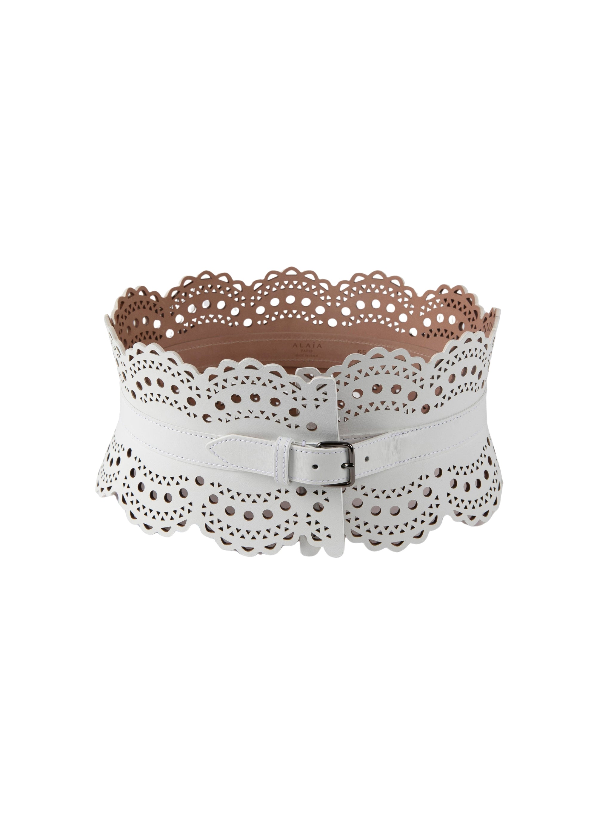 Ceinture corset perforée en cuir - Blanc neige