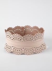 Perforated leather corset belt - Pebble