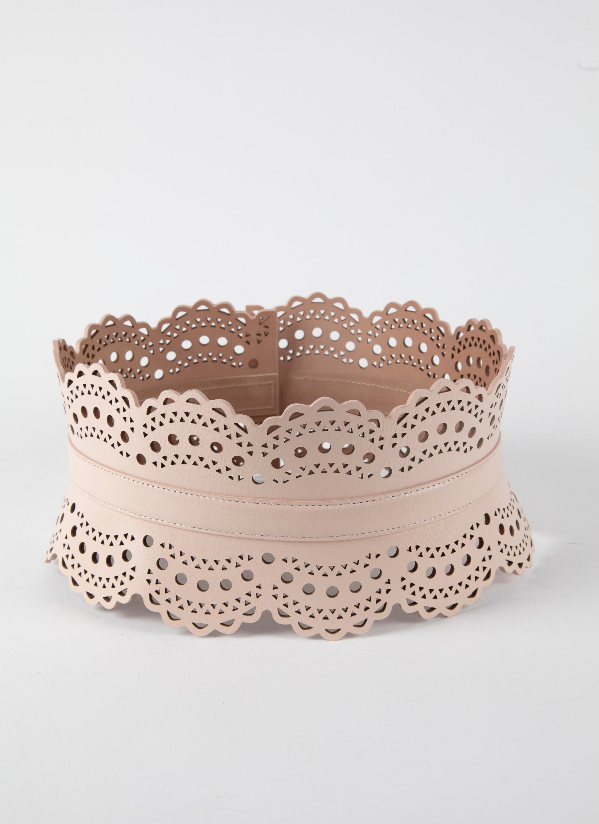 Perforated leather corset belt - Pebble