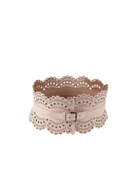 Perforated leather corset belt - Pebble