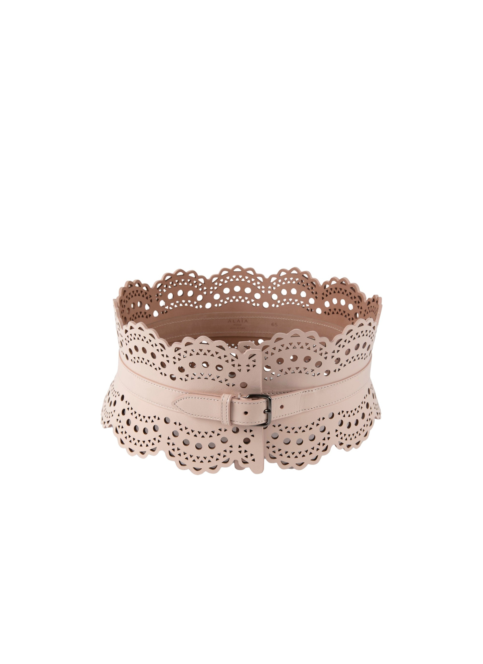 Perforated leather corset belt - Pebble