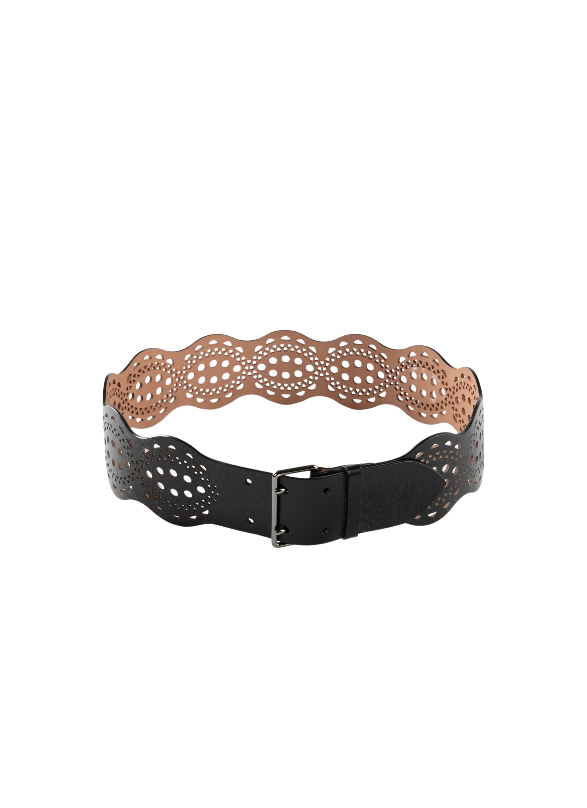 Ceinture perforée en cuir - Noir