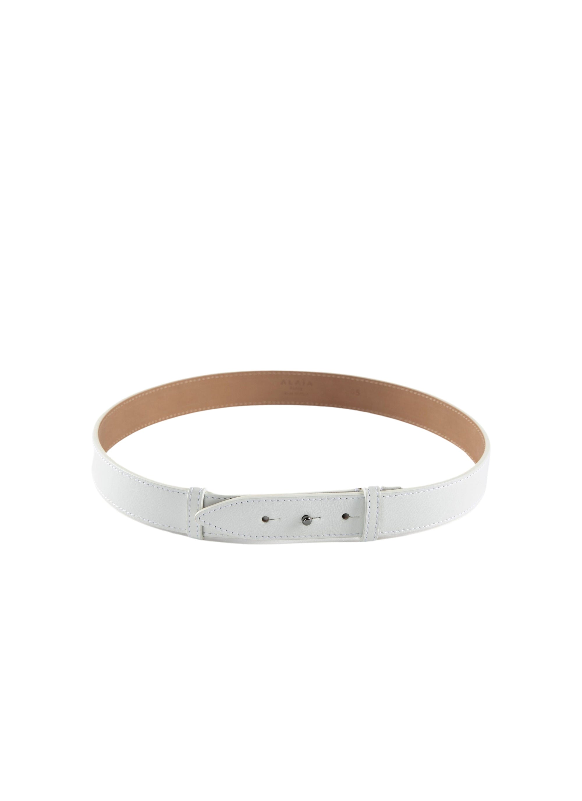 Very thin belt in leather - Optic White