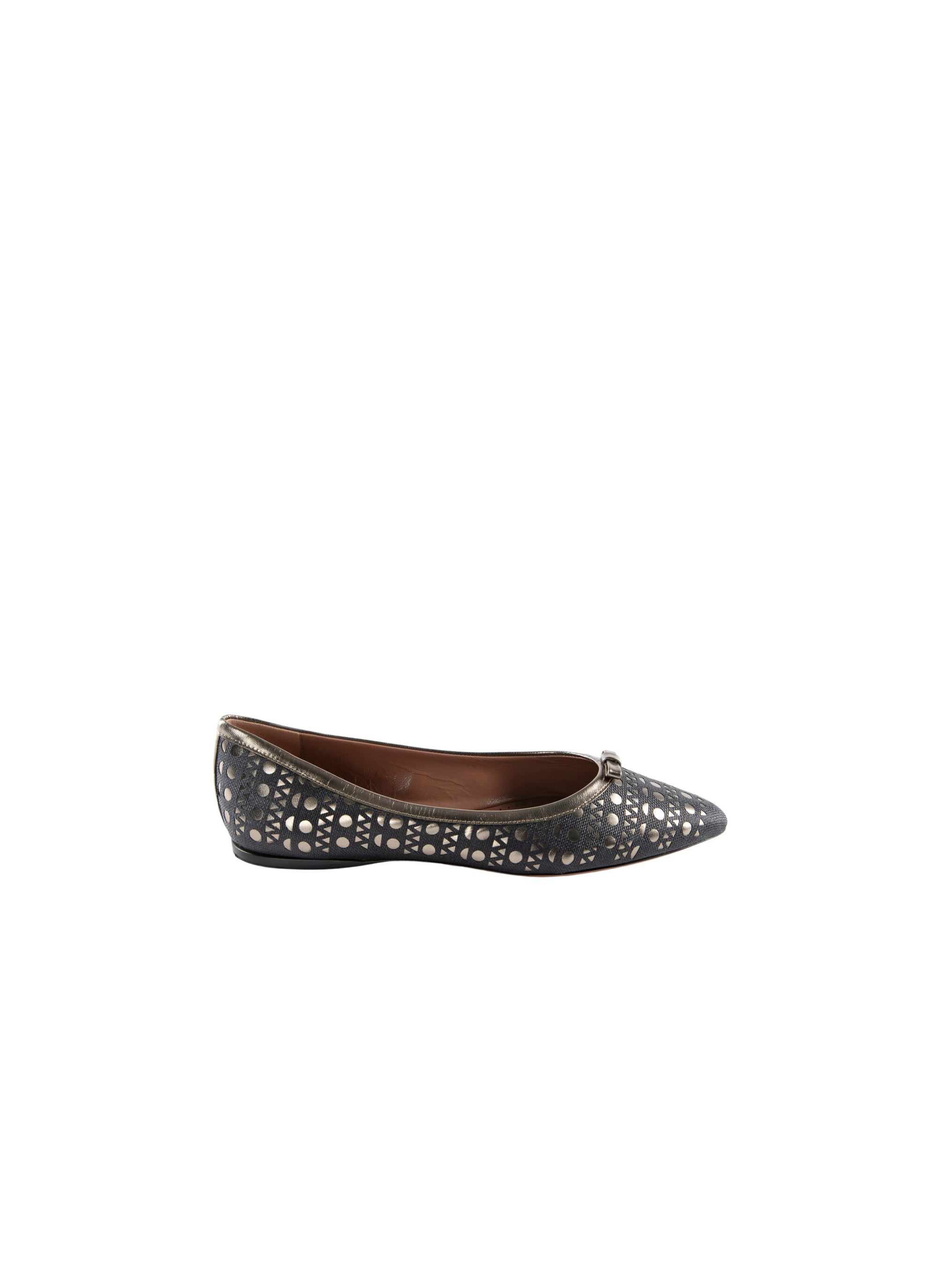 Cut-out pattern ballerinas with round bow toe in leather - Black & Silver