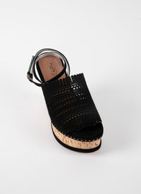 Sandales à talons liège compensées en cuir - Noir