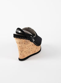 Sandales à talons liège compensées en cuir - Noir