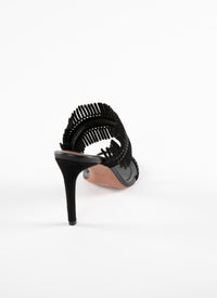 Mules with fringed strap heels in leather - Black intense