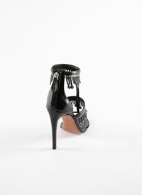 Sandales à franges cloutées coupées au laser en cuir - Noir