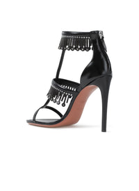 Sandales à franges cloutées coupées au laser en cuir - Noir