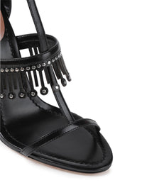 Sandales à franges cloutées coupées au laser en cuir - Noir