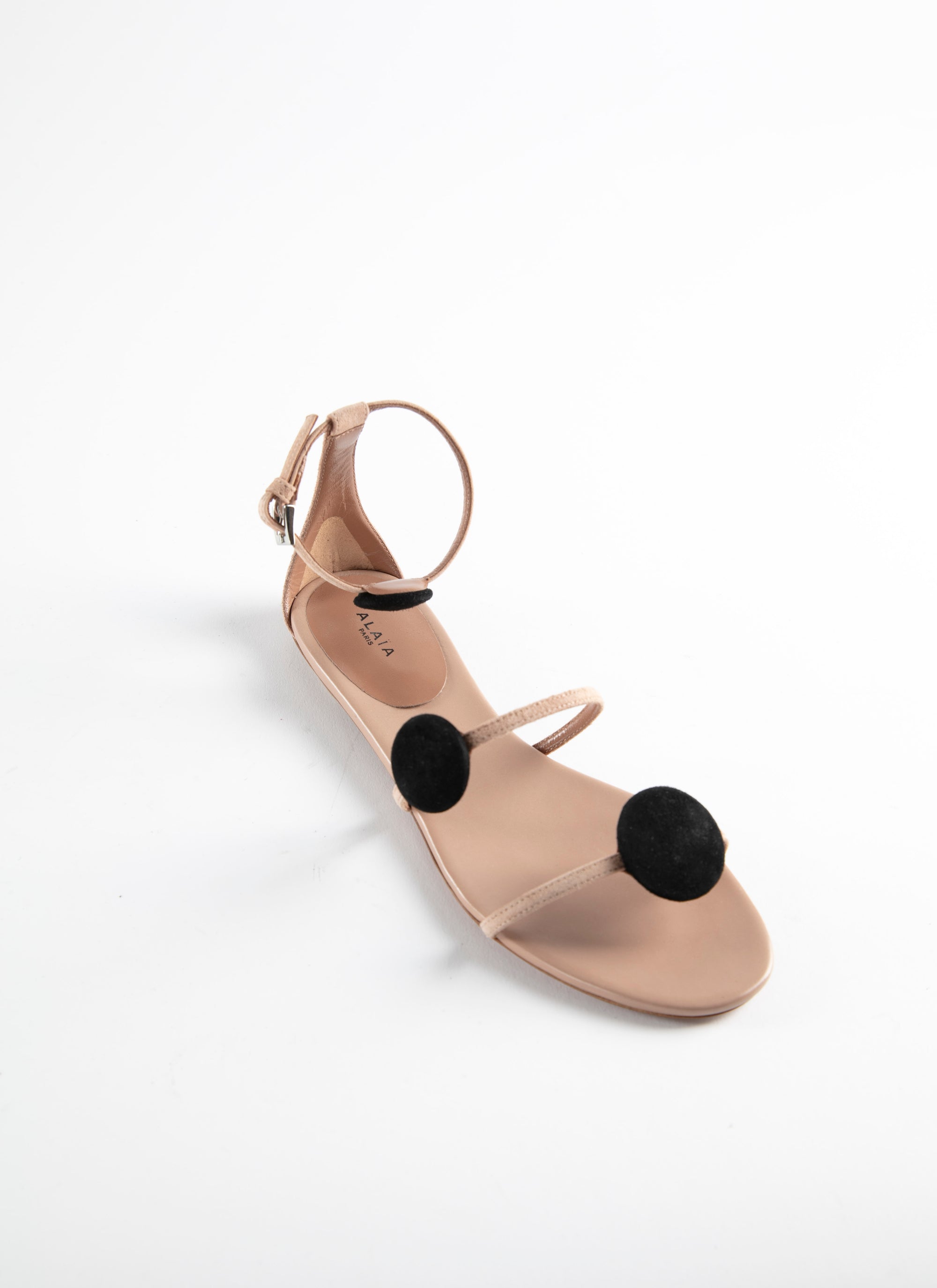 Sandales à brides fines en cuir - Chair & Noir