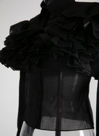 Sheer shirt with long ruffled sleeves - Black intense