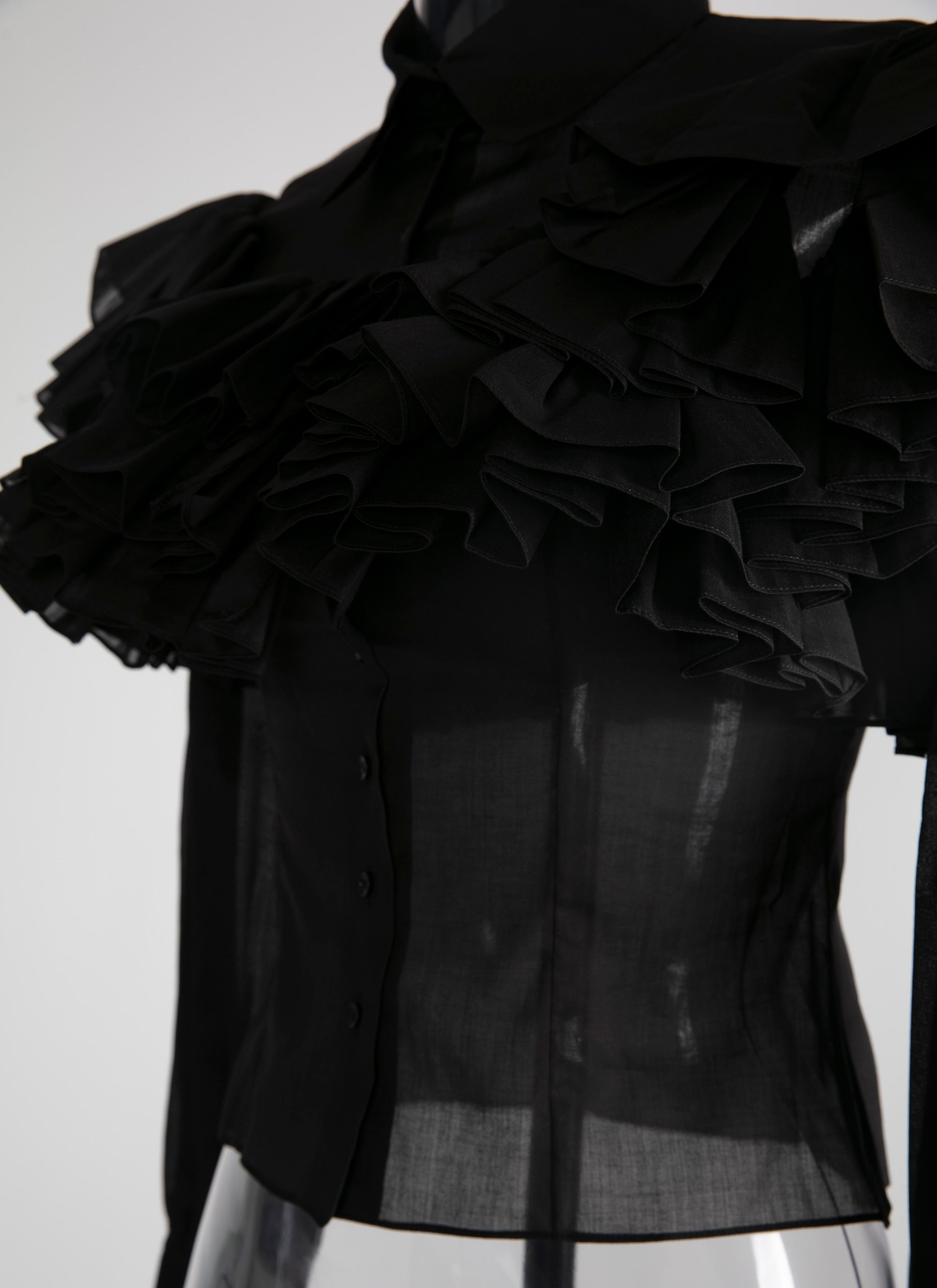Sheer shirt with long ruffled sleeves - Black intense