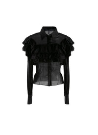 Sheer shirt with long ruffled sleeves - Black intense
