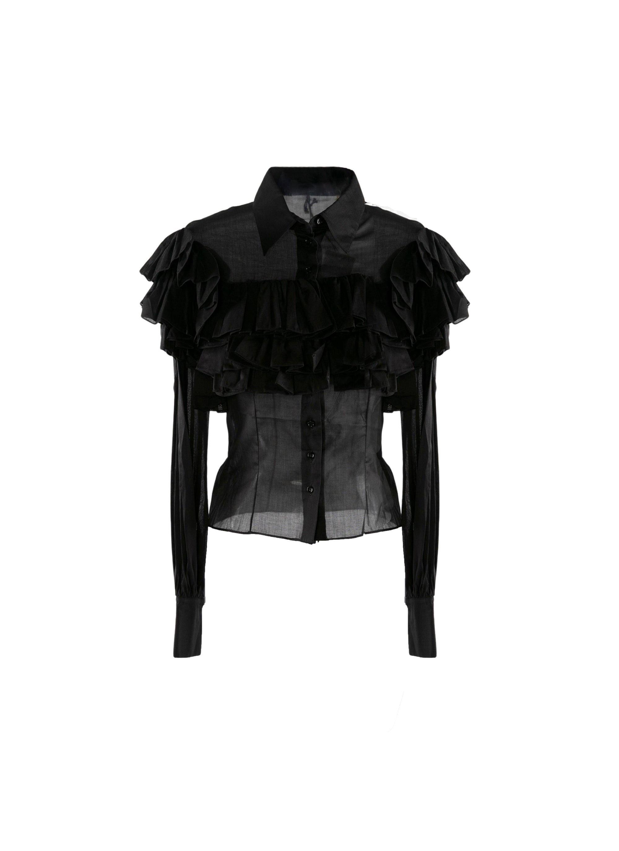 Sheer shirt with long ruffled sleeves - Black intense