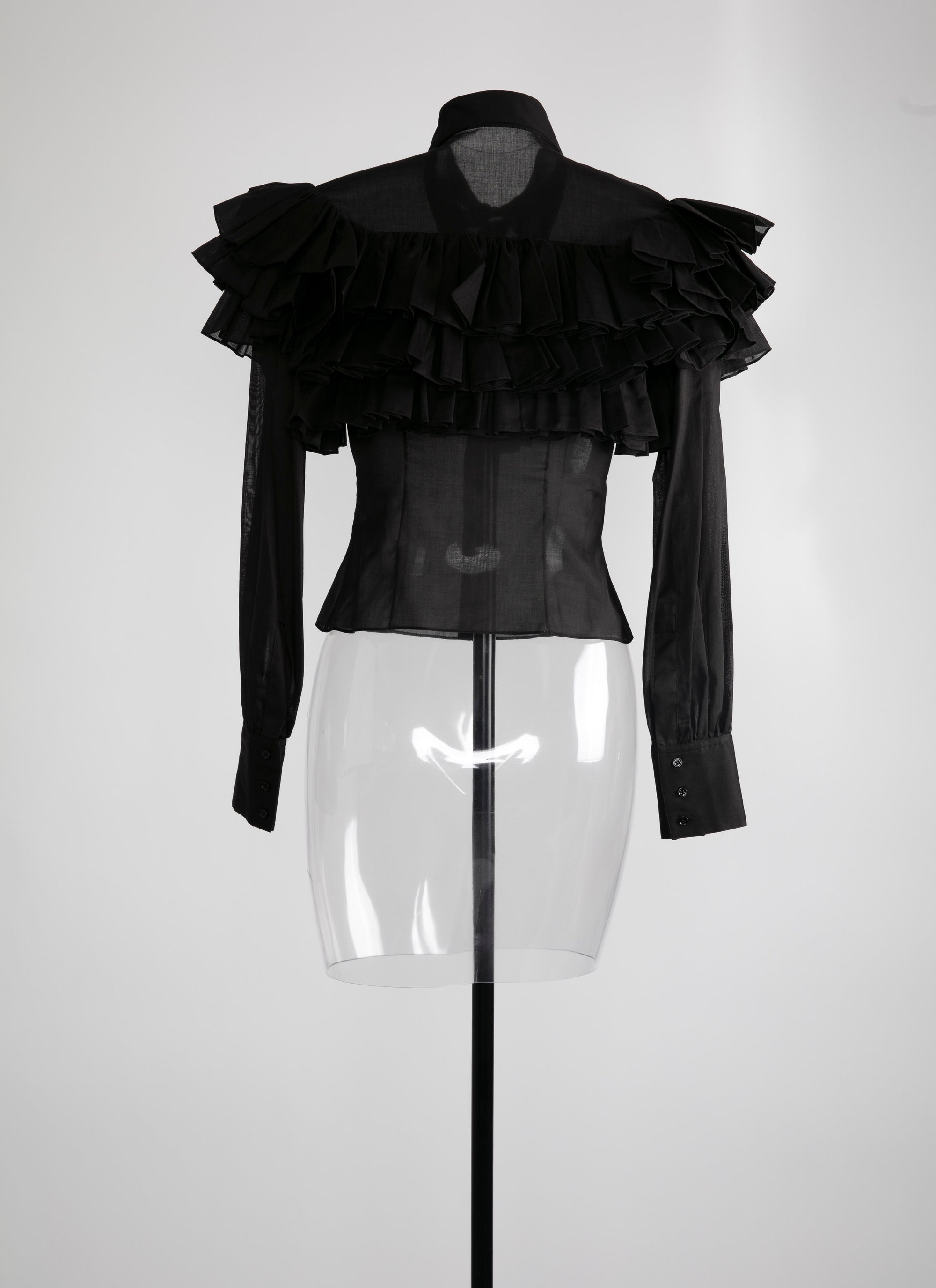 Sheer shirt with long ruffled sleeves - Black intense