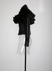 Sheer shirt with long ruffled sleeves - Black intense