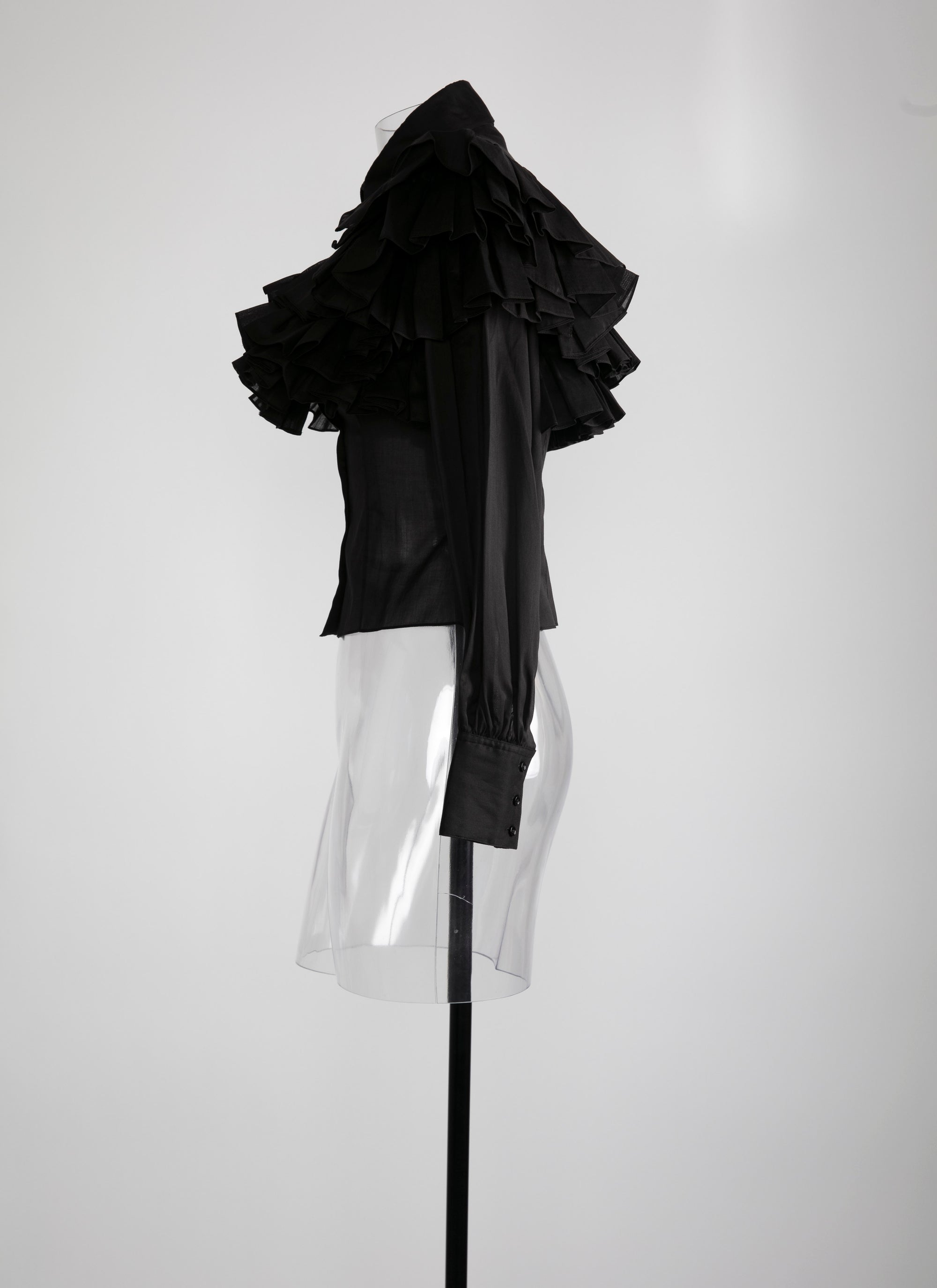 Sheer shirt with long ruffled sleeves - Black intense