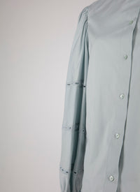 Shirt with long openwork gigot sleeves - Indigo Blue