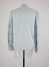 Shirt with long openwork gigot sleeves - Indigo Blue