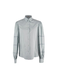 Shirt with long openwork gigot sleeves - Indigo Blue