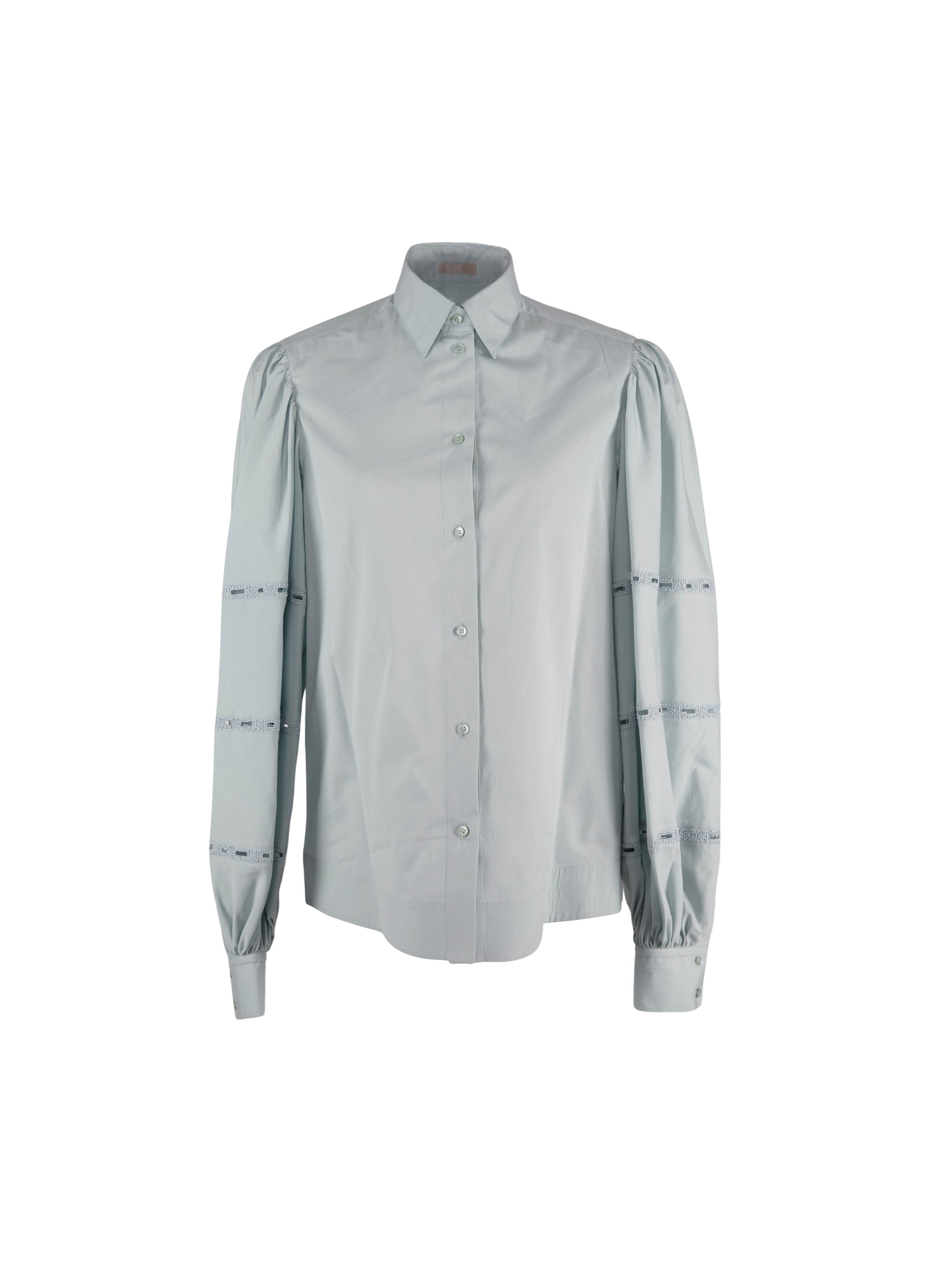 Shirt with long openwork gigot sleeves - Indigo Blue