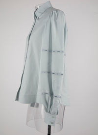 Shirt with long openwork gigot sleeves - Indigo Blue